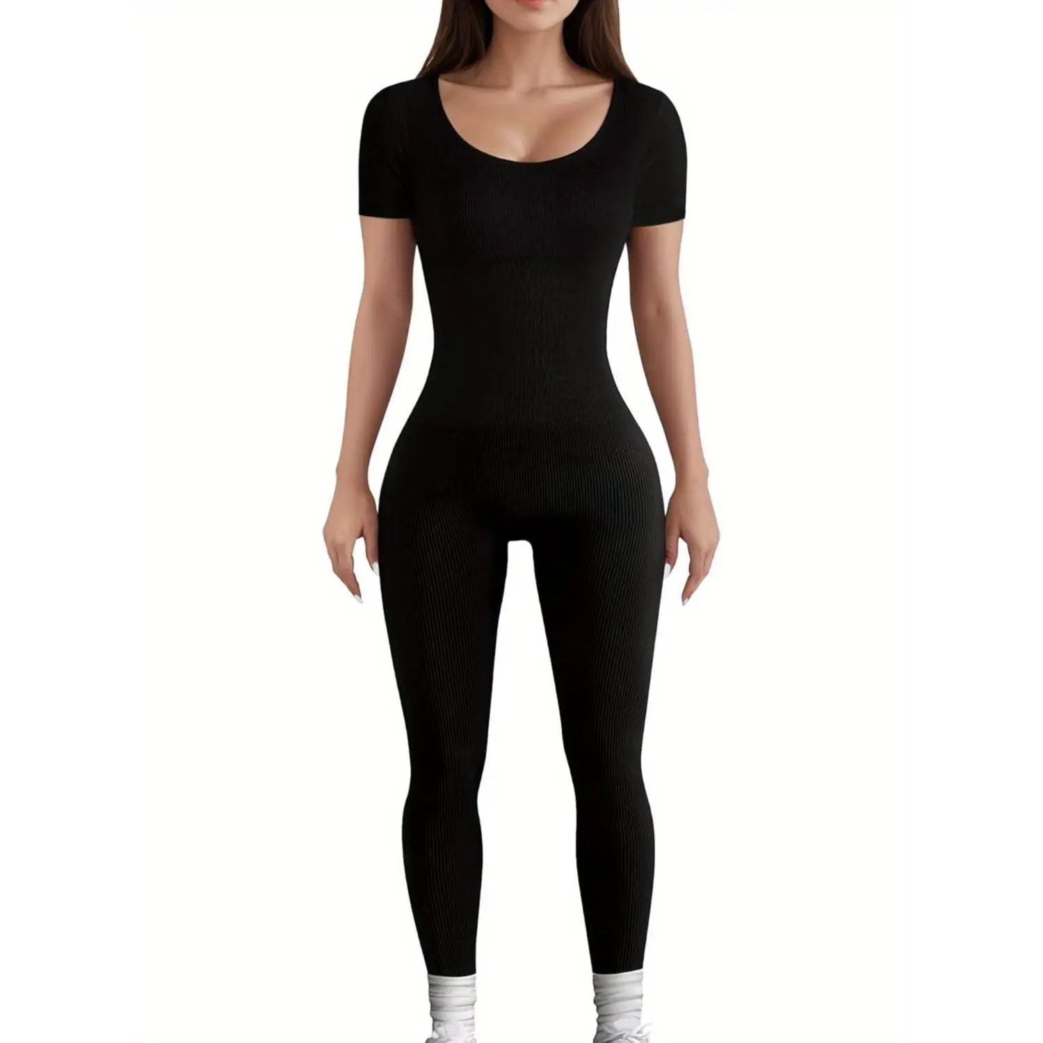 Jumpsuit for Women Workout Seamless Jumpsuits Ribbed One Piece Tank Tops Rompers Short Sleeve Exercise Jumpsuits athletic