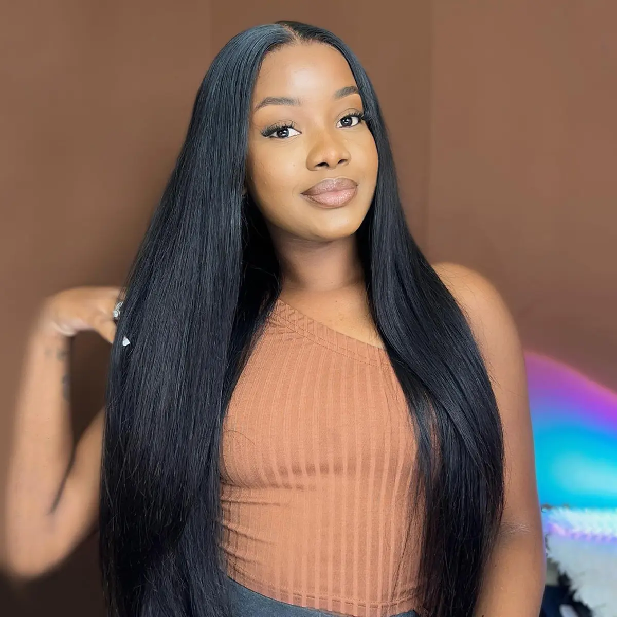 Mscoco 13×4 Straight Human Hair Wig Skin Melt HD Lace Front Hair Wigs Pre-Bleached Knots Straight Hair Full Frontal Lace Wig Heat Resistant Wigs Knotless Boho Wig
