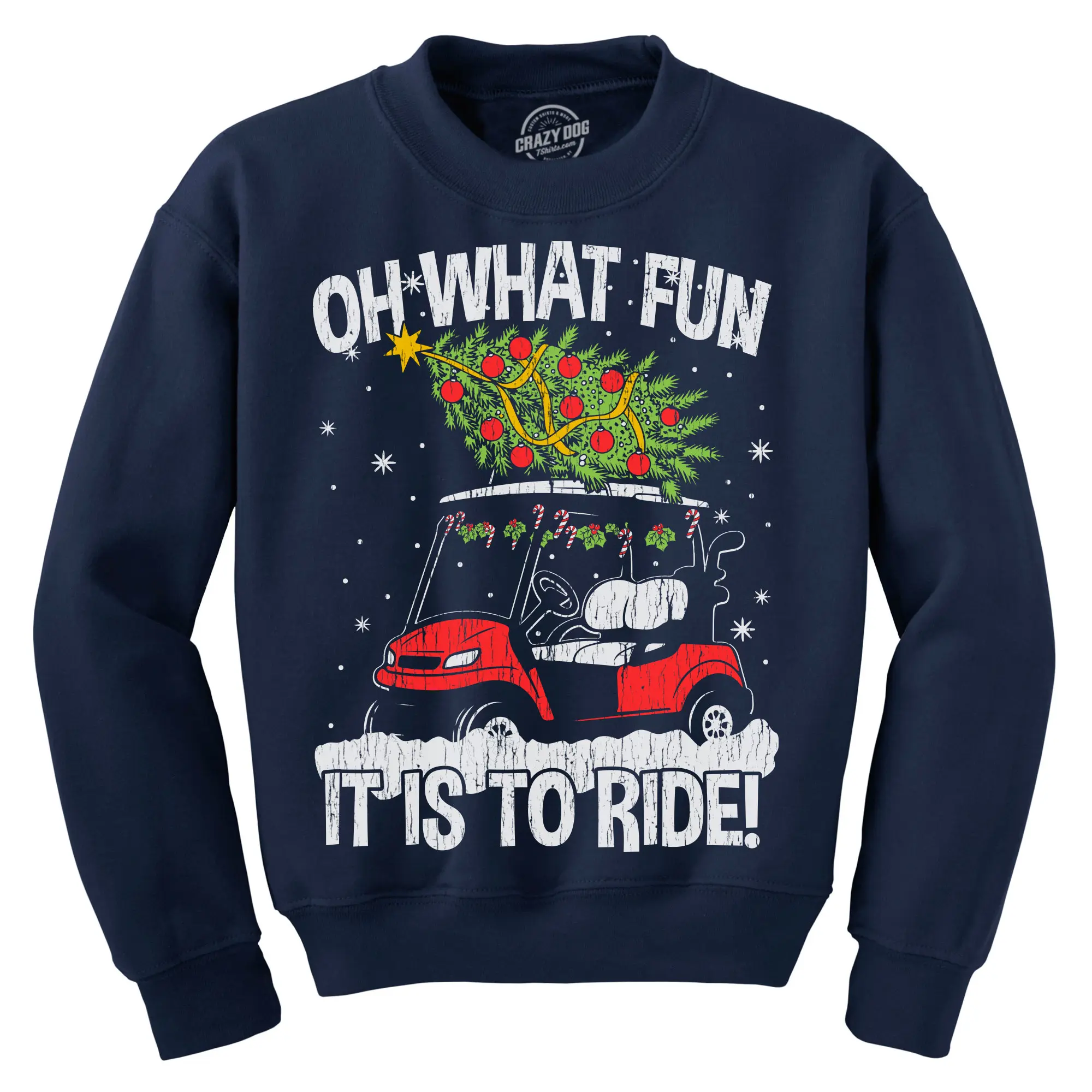 CRAZY DOG T-SHIRTS Men's Festive Cotton Casual Crewneck Sweatshirt, Funny Sarcastic Christmas Print Apparel, Novelty Golfing Longsleeve Top, Navy