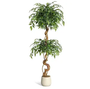 Ficus Tree Artificial-5FT Artificial Plants Indoor in Sturdy White Pot-Indoor Faux Tree for Home Office Decor Decorative Fruit Gift Silk