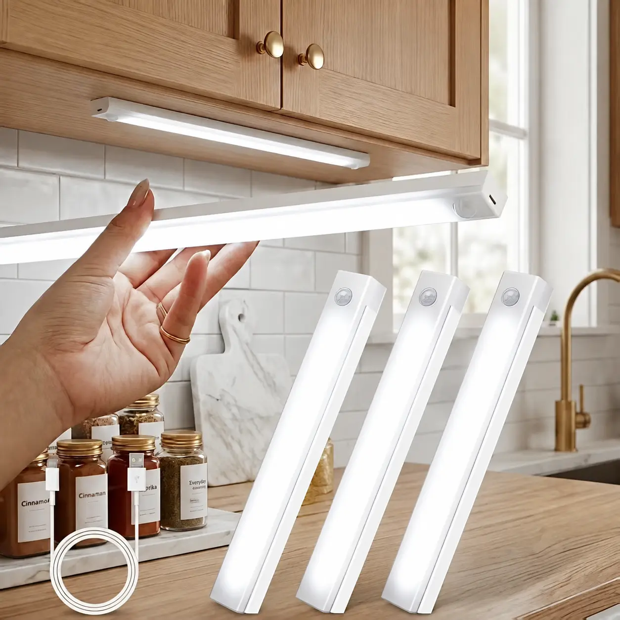 LED Motion Sensor Strip Lights - USB Rechargeable DC Power Supply ABS Lights, Auto-On/Off Adjustable Indoor Handsfree Light, Easy Installation Wallmount Home Gadget, Valentines Day Gift for Closet