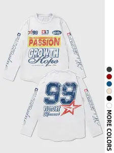 Men's Round Neck Long Sleeve T-shirt, Casual Loose-fitting Style for Fall & Winter, Thick Knitted Fabric with Letter Print Design, Tops