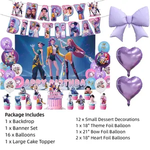 Birthday Decorations Set Theme Party Supplies with Happy Birthday Banner Letter Balloons for School Classroom Decor Fan Meeting Complete Party Pack with Backdrop Banner Balloons Cake Topper Dessert Decorations