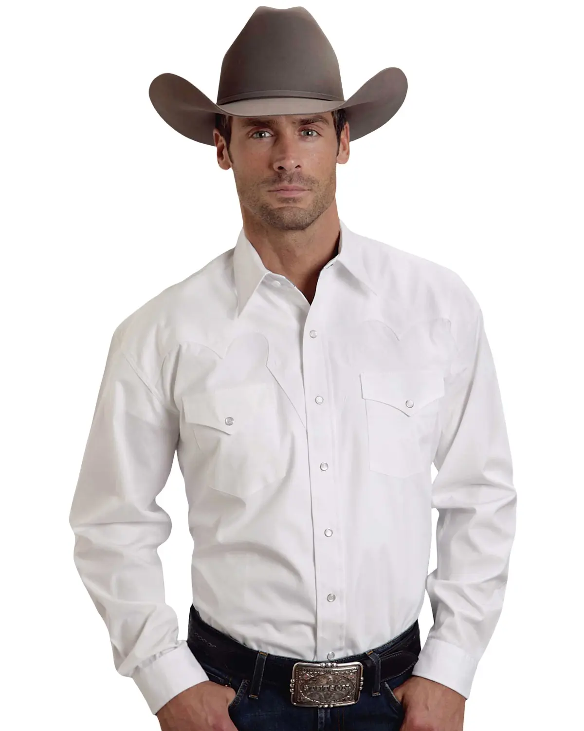 Stetson Men's Men'S White Solid Long Sleeve Western Shirt - 11-001-0465-9354 Wh