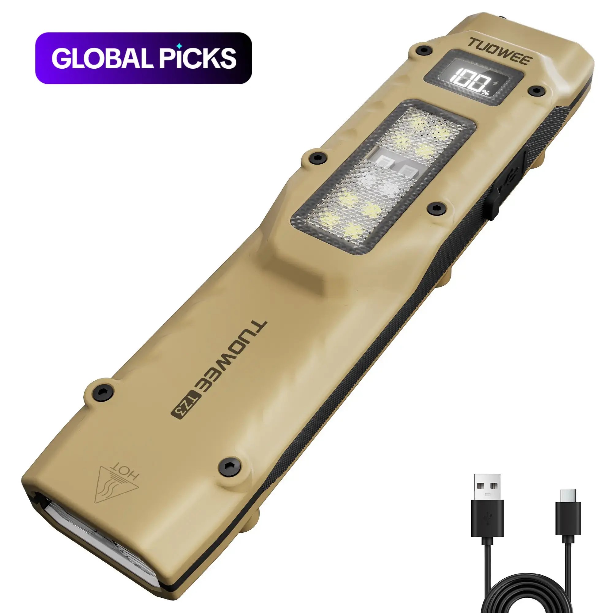 Flat Tactical Flashlight, Rechargeable 1500-Lumen Dual-Switch LED Pocket Light with Digital Display, Stainless Steel 8-Mode Emergency Light for Home & Camping, High Power Flashlight for Outdoor, High Lumens Flashlights, Tactical Work Light #GLOBAL PICKS