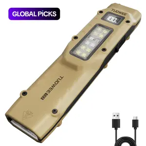 Flat Tactical Flashlight Rechargeable 1500 Lumen , Dual Switch LED Pocket Light with Digital Display, Stainless Steel 8 Mode Emergency Light for Home and Camping, High Lumens Flashlight, High Lumen Flashlights #GLOBAL PICKS