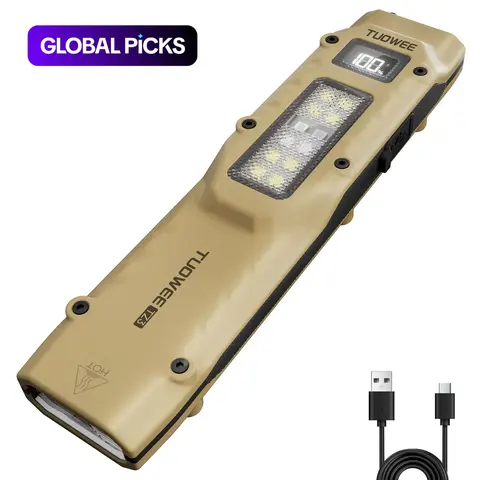 Flat Tactical Flashlight, Rechargeable 1500-Lumen Dual-Switch LED Pocket Light with Digital Display, Stainless Steel 8-Mode Emergency Light for Home & Camping, High Power Flashlight for Outdoor, High Lumens Flashlights, Tactical Work Light #GLOBAL PICKS