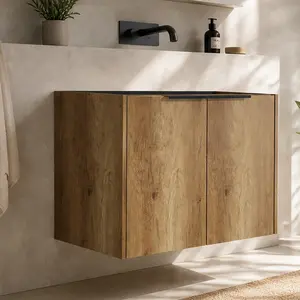 ARCH 30 Inch Bathroom Vanity Cabinet Without Sink, Golden Oak MDF Freestanding Floor Storage Cabinet with 3D Embossed Panels, Matte Finish, Soft-Close Hydraulic Hinges, for Bathroom Organization, 18.11"W x 29.53"D x 21.65"H, Golden Oak Color Options