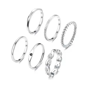 CASSIECA  6PC Stainless Steel Rings for Women Set Knuckle Rings Stackable Simple Carve Heart Wedding Bands Engagement Promise Eternity Bands Thumb Rings for Women
