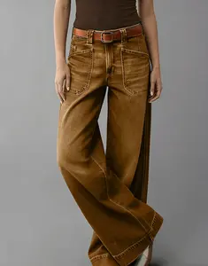 Women's High-Waisted Baggy Wide Leg Denim Jeans - Straight Leg, Bootcut, Boyfriend Style, Front Pocket, Casual Trousers | Womenswear Bottom