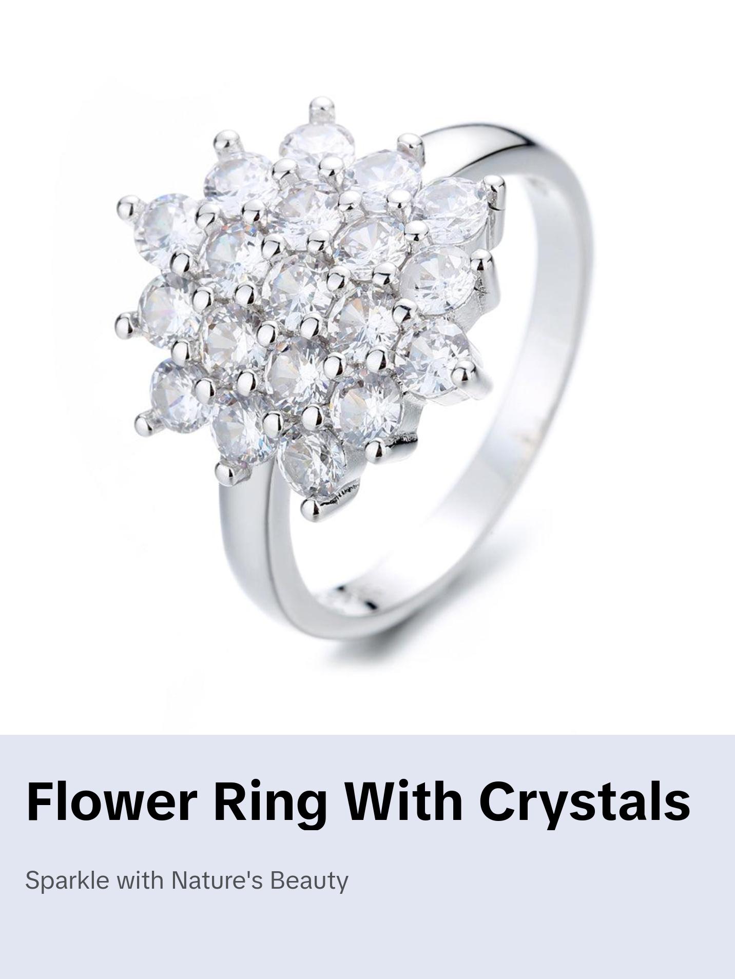 Sterling Silver Flower Ring with crystals from Swarovski