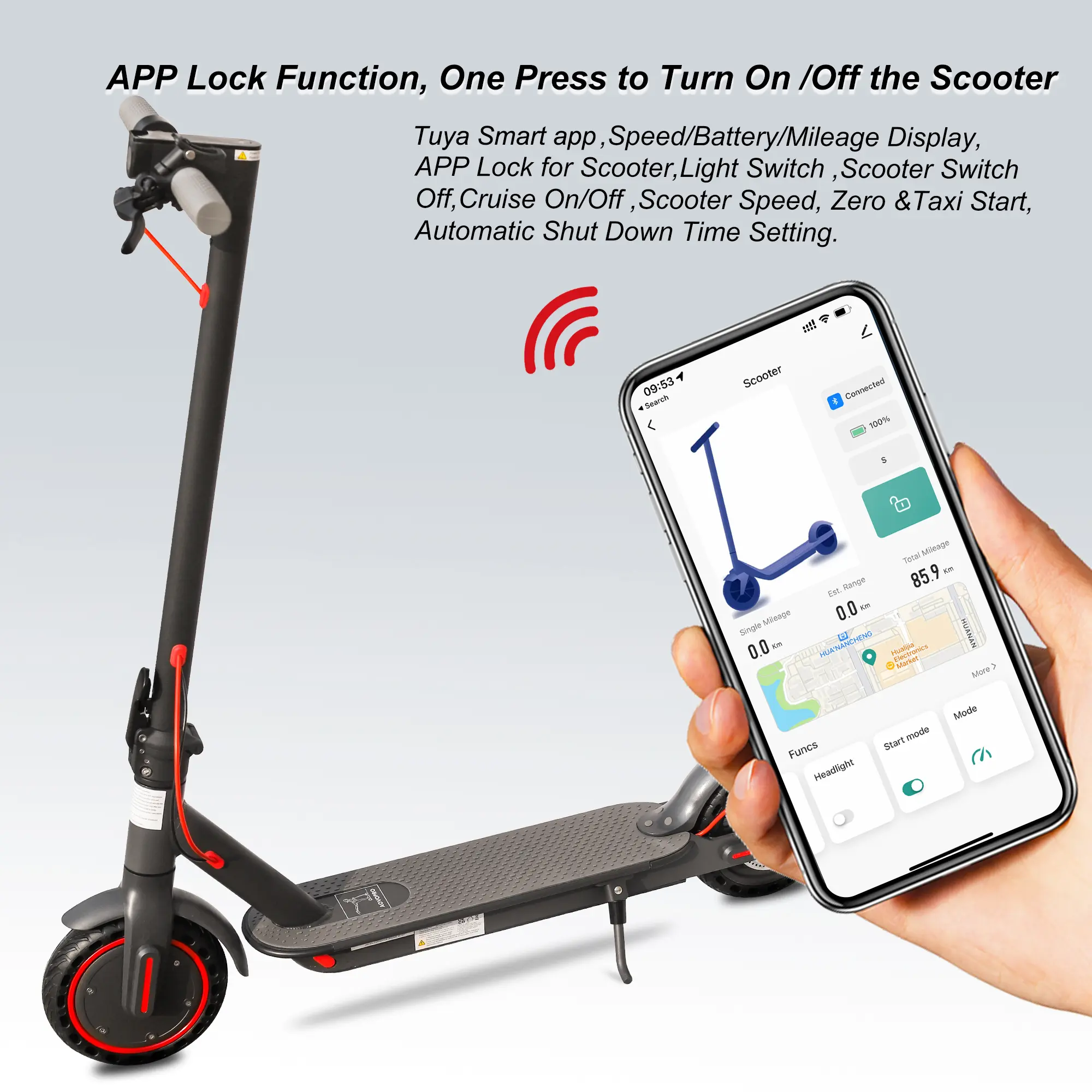AovoPro Electric Scooter - 8.5" Solid Tires, 350W Motor Up to 21 Miles of Range and 19 MPH Portable Folding Commuter Scooter with Dual Braking System and App E-Scooter【ES80】
