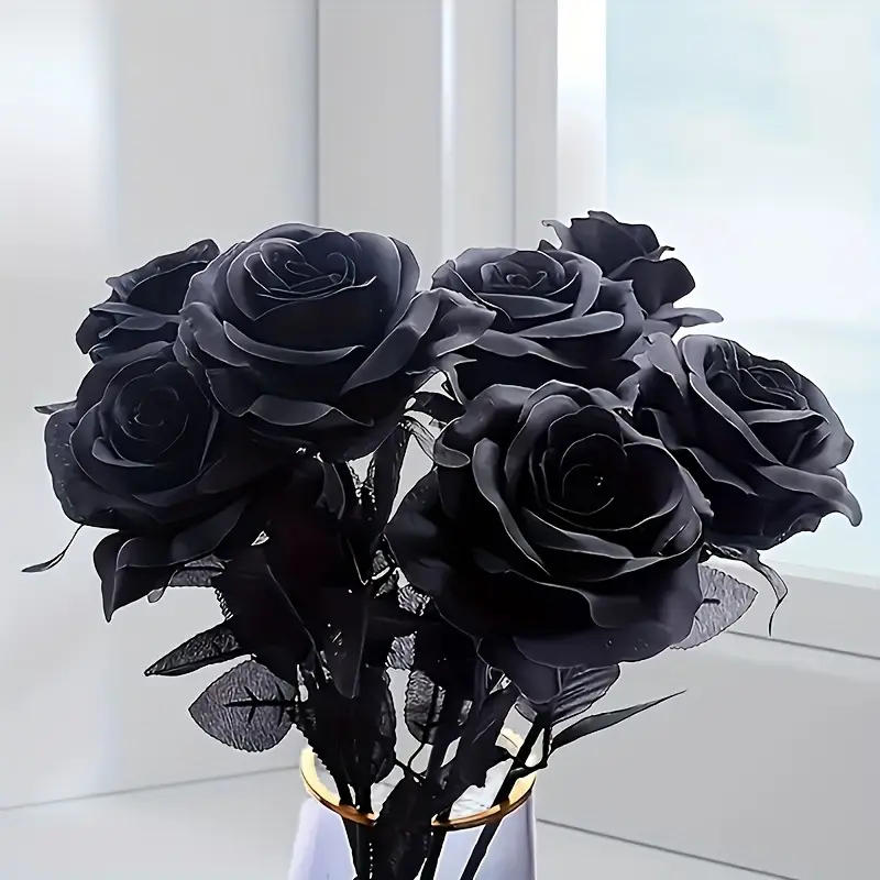 5pcs Realistic Rose Artificial Flowers, Spooky Halloween Decorations, Party DIY Bouquets, Home Hotel Floral Arrangements