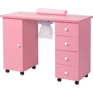 OmySalon Manicure Table Nail Desk for Nail Tech, Nail Table Beauty Salon Tech Station w/Electric Downdraft Vent, Lockable Wheels,Wrist Cushion,Storage Drawers