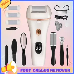 Professional Electric Foot File - 17-in-1 Rechargeable Callus Remover for Cracked Heels | At-Home Pedicure Kit with Salon Results White Cuticle Pusher