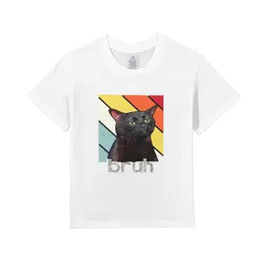 Bruh With Cat Funny Meme Saying T-Shirt For Boys - Soft Fabric, Breathable, Comfortable Short Sleeve Tees, Perfect For Boys Shirts, Boy Girl Best Gift 3-13Y