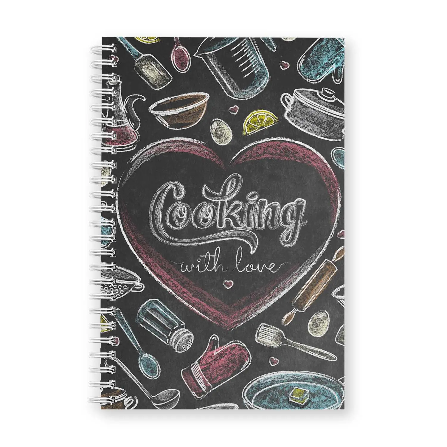 Chalkboard 5.5" x 8.5" Spiral Cookbook Notebook / 120 Recipe Pages / Durable Twin Loop Gloss Laminated Cover / White Wire-o Spiral / Made in the USA