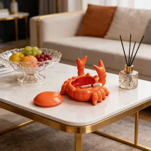 Stylish Solution for Ash Ambiance: Covered Ceramic Crab Ashtray with Dust-Proof Lid A Cute Chinese-Inspired Decor Accent for Desk, Living Room or Tea Table