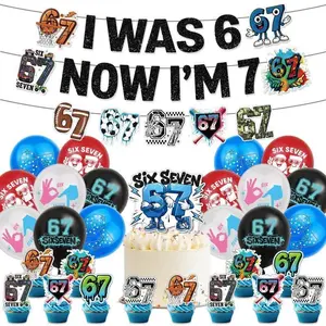 Funny 67 Six Seven Party Decorations Paper 67 Themed Banner Balloon Cake Topper Birthday Tableware Children Party Supplies