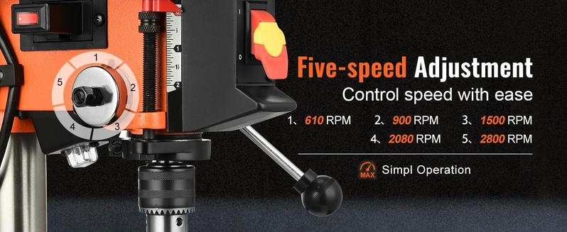 VEVOR 10'' 5-Speed Benchtop Drill Press Cast Iron Drill Press 3.2A 610-2800RPM