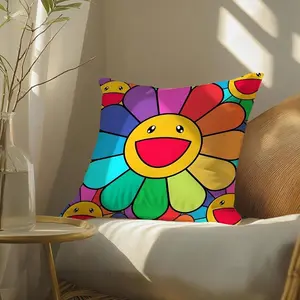Famous Artist T-Takashi M-Murakami Cushion Cover Vibrant Digital Print Plush Sofa Pillow Cover, Soft Breathable Cushion Case with Hidden Zipper, Machine Washable Summer Cool Throw Pillow, Colorful Home Decor for Living Room Bedroom Gift