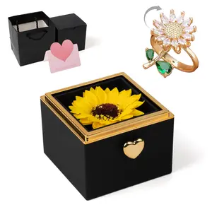 Sunflower Design Necklace & Gift Box Set As Gifts,Summer Artificial Sunflower Gift Box for Girlfriend Wife,Gifts for Girlfriend,Gifts for Her. Fashion Style  Ins Ring Rotatable Clavicle Chain Jewelry,Bracelet ,Necklace ,Ring.
