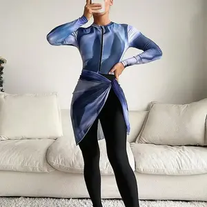 2025 New Printed Zip-Front Long-Sleeve Women’s Surf/Swimsuit – Fashionable Conservative Bikini Beach Swimwear & Swimming Activewear