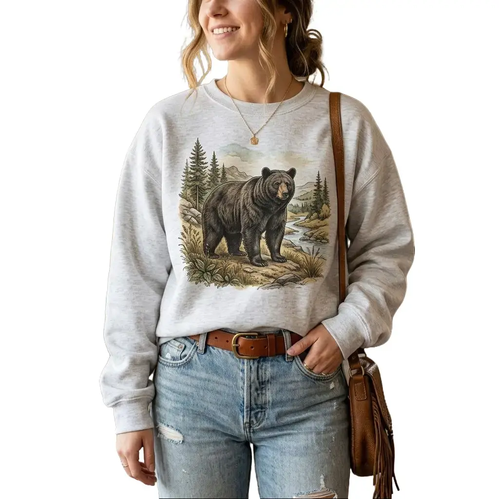 Unisex Black Bear Women's Cotton Pullover Sweatshirt Cotton Pullover Womenswear