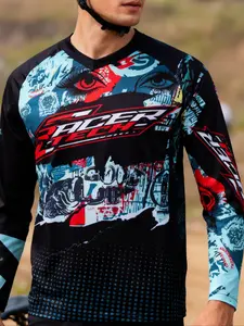 Motorcycle Off-Road Long Sleeve Shirt, Athletic Shirt, Sporty Style, Random Print Pattern, All Seasons Wear, Fitted Fit, Moderate Fabric Thickness