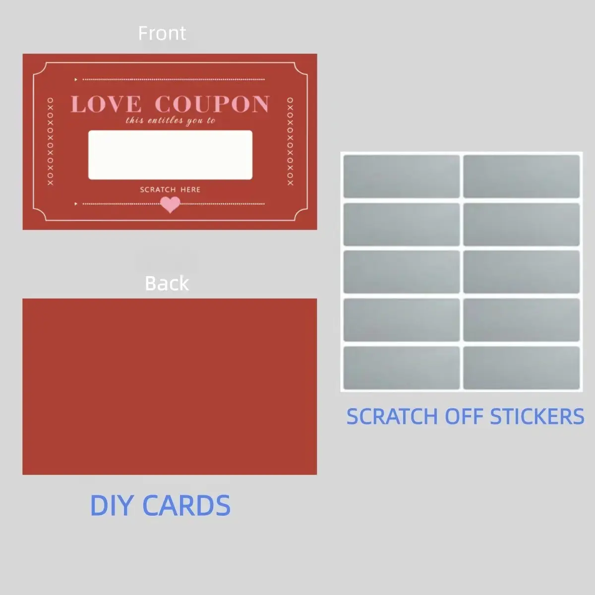 20 or 30 Scratch-Off Love Coupons, DIY Romantic Gifts for Valentine's Day, Perfect for Couples, Weddings and Anniversaries