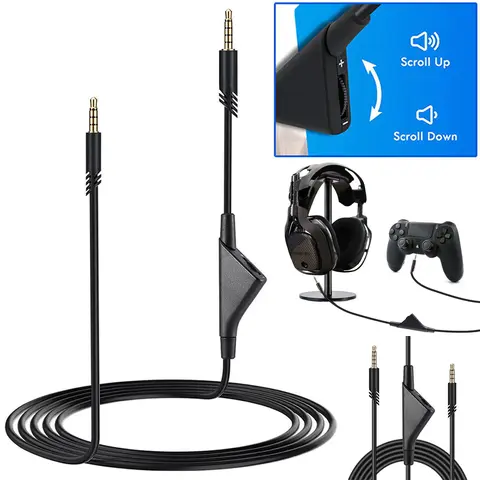 2M Wear-Resistant Durable Earphone Cable with Volume Control for Astro A10/A40 Headphones, PS4/Xbox 1 Gaming Headsets, Business Audio Accessory with Better High Frequency Extension, Black