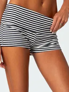 Women's Casual Striped Fitted Shorts, Comfortable Lightweight Summer Wear, Stylish Ladies' Bottoms, Perfect for Daily, Trendy Fashion, American Style Shorts