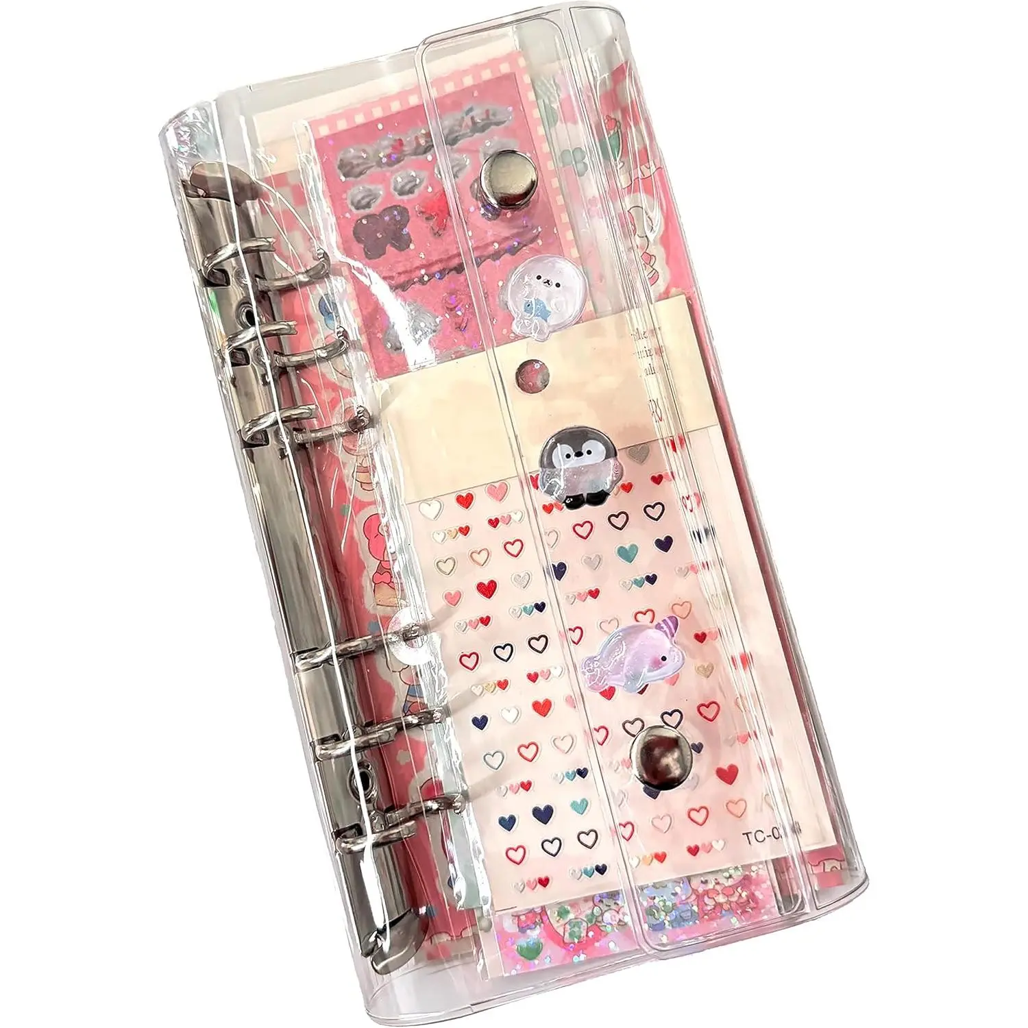 New A6 Sticker Organizer Notebook - 7.7 in, 20 Double-Sided Pages, Double-Button Design, Transparent and Sturdy Office Binder Accessory for Planners, Scrapbook Enthusiasts, Photocards, No Battery Needed