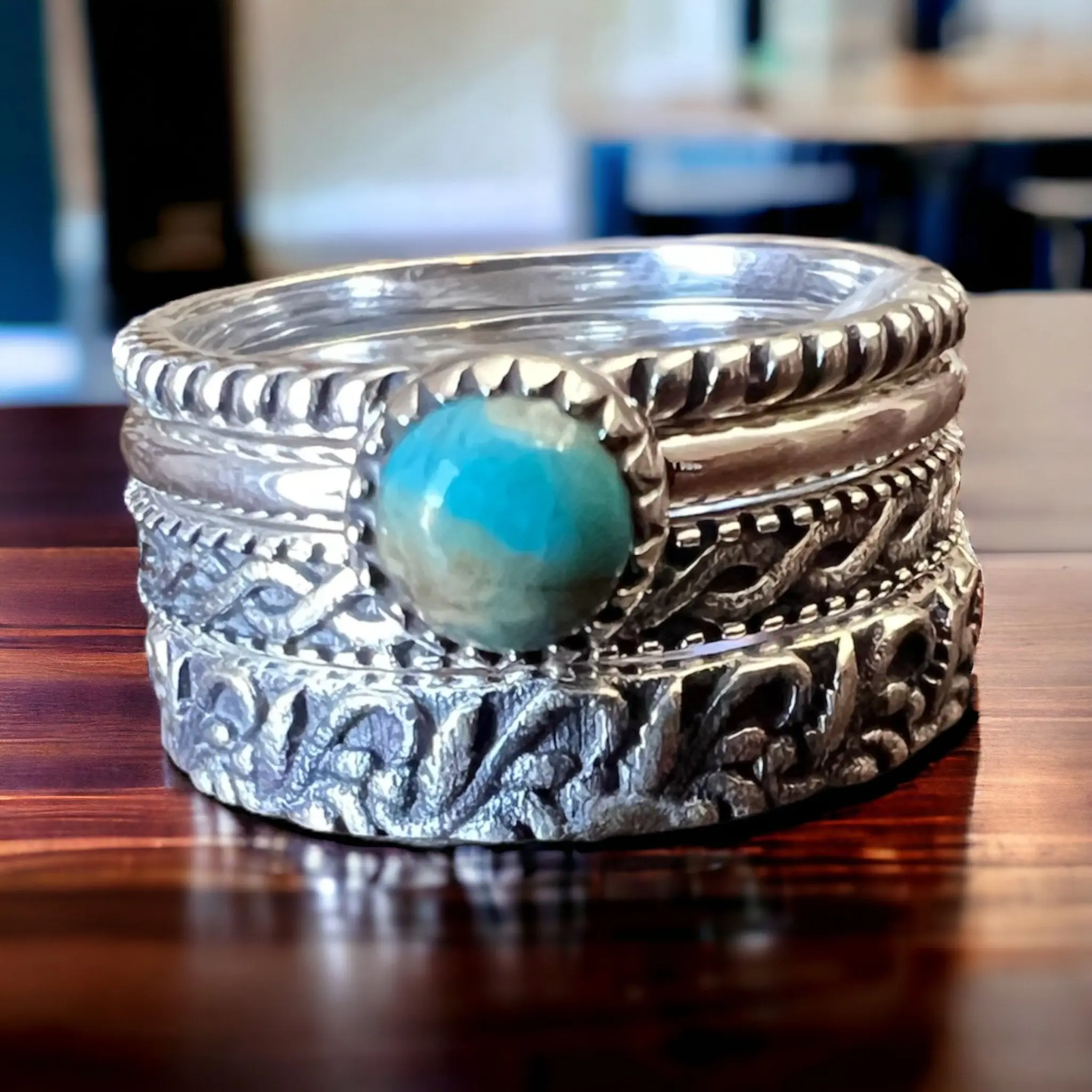 Betty Kingman Turquoise Sterling Silver Stacker Ring Set — Set of 4 Rings, Size 7