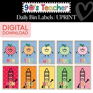 Printable Retro Daily Bin Labels | 90s Teacher