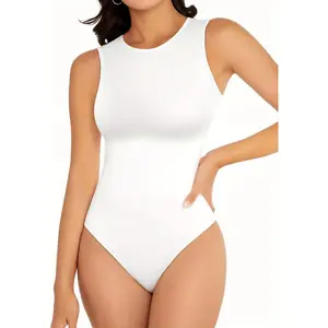 Solid color women's round neck sleeveless jumpsuit, tank top halter neck bodysuit, slim fit outdoor jumpsuit, Crew Neck, Basic