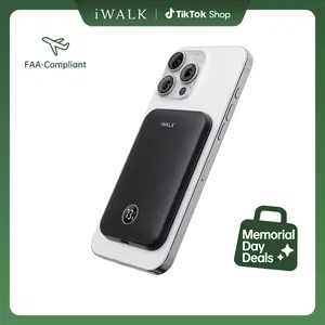 iWALK 5000mAh Magnetic Wireless Power Bank - 0.5in Ultra Slim 18W PD Fast Charging Electronic Accessory, Pink, Smart LED Screen, Travel-Friendly, USB-C Cable, for Cellphone Digital Devices