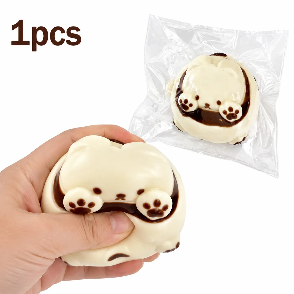 Chocolate Cup Bear Squishy Toy, Made of 100% Safe Non-Toxic Silicone, Soft Textured Fidget Toy with Paw Print Details for Stress Relief