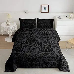 Victorian Baroque Down Comforter with 2 Pillowcases in Jet Black