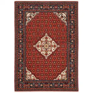 212 MAIN 8x11 ft. Red, Blue, Ivory & Orange Oriental Power-Loom Stain-Resistant Fringed Rectangle Decorative Area Rug - Decorative Rugs for Living Room Indoor Use with Oriental Motif