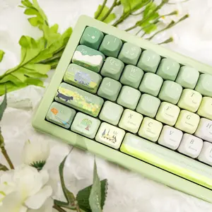 PBT Keycaps 132 Keys Spring Theme Green Key caps Dye-Sublimation Cute Keycap XOA Profile Custom Keycaps Set for Cherry Gateron MX Switches Mechanical Keyboards