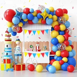 Carnival Circus Balloon Garland Arch Kit, 120pcs Red Blue Yellow Primary Color Balloons Rainbow Multicolor Confetti and Star Foil Balloons for Birthday Party Carnival Theme Decorations