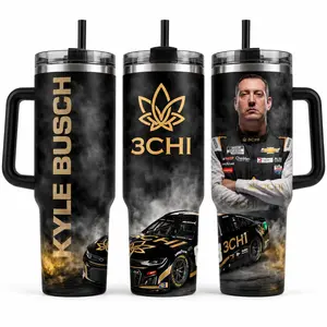 Stylish Kyle Busch Inspired Tumbler - 40oz, 30oz KB 3Chi Black Smoke Racing Fan Cup, Number 8 Stock Car Drinkware, Garage Race Day Gift For Dad Car Lovers (Straw Not Included)
