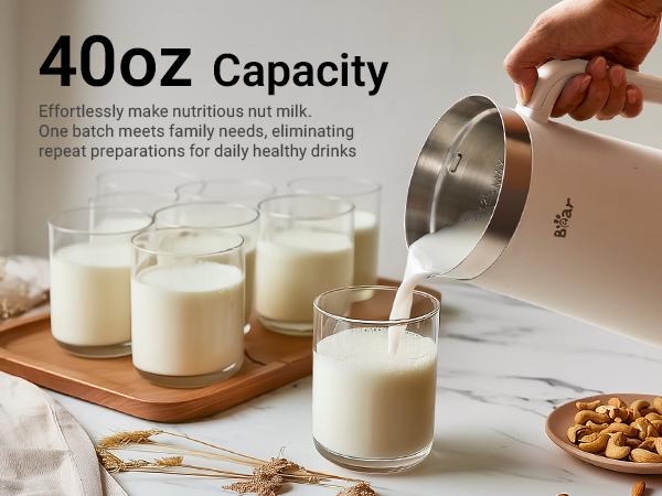 [Pre-Order]Bear 8 in 1 Nut Milk Maker Machine, 40oz/1.2L Soy Milk Maker with Self Clean/12H Delay/6H Keep Warm, One Touch Alomnd Milk Maker for Homemade Oat, Soup, Juice, Plant Based and Non Dairy Beverages