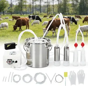 6L 2-in-1 Electric Milking Machine, Rechargeable Battery Powered Vacuum Milker with 4 Teat Cups & Stainless Steel Bucket, Adjustable Pulsation Suction for Cows and Goats