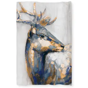 360 Stand Twin Extra Long Microfiber Duvet Cover Set - Breathable, Nature-Theme Wildlife Art Golden Deer Print, Blue Bedding for Stylish Home Decor, Blue Duvet Covers, Extra-Long Duvet Covers