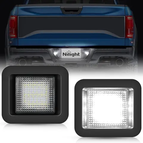 Nilight LED Car License Plate Lights, Compatible with 2015-2020 Ford F150 Raptor, PC Lens, Black ABS Housing, 6000K Bright White, 12-30V, 2PCS Pair Set, Automotive LED Car Lights