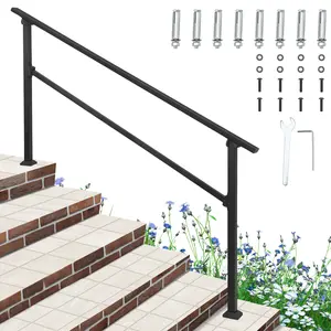 Adjustable Outdoor Handrails for 1-5 Steps, Heavy Duty Aluminum Stair Railing with Installation Kit, Matte Black Weatherproof Exterior Hand Rail for Concrete Wooden Porch Decks Steps, DIY Easy Install, Black