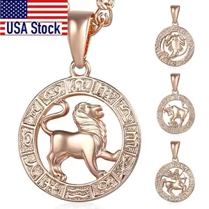 12 Zodiac Sign Constellations Pendant Necklace For Women Men 585 Rose Gold Necklace Fashion Birthday Gifts Drop Shipping