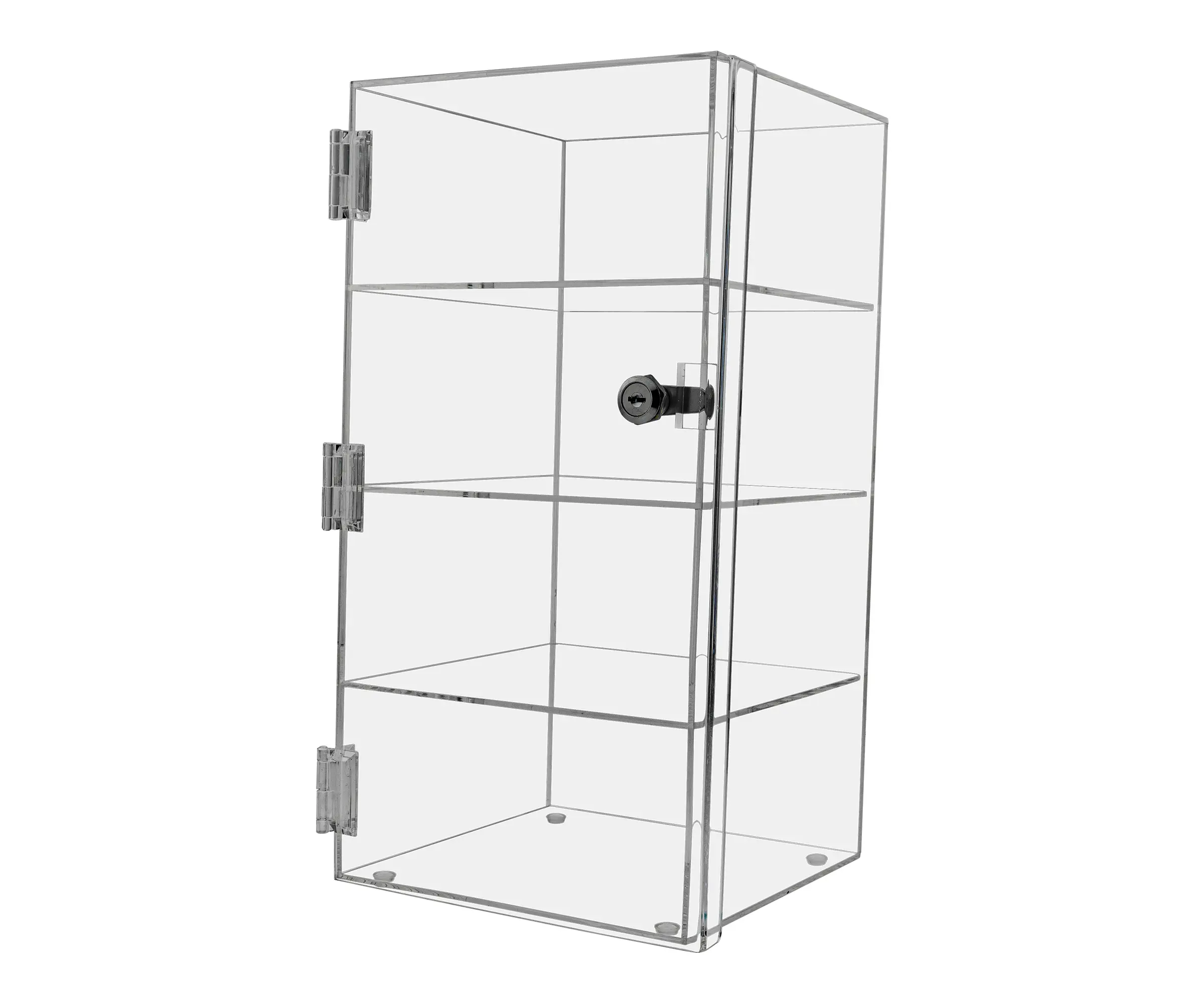 Acrylic Locking Vertical Cabinet with Keys 8" x 8" x 16" Clear Tall Countertop Locker One Piece No Assembly with Swinging Door for Retail Merchandise by 321 Plastics